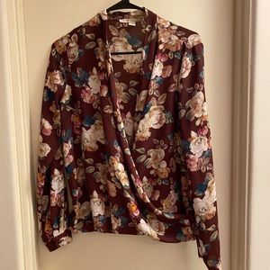 Maroon Floral Faux Wrap Top